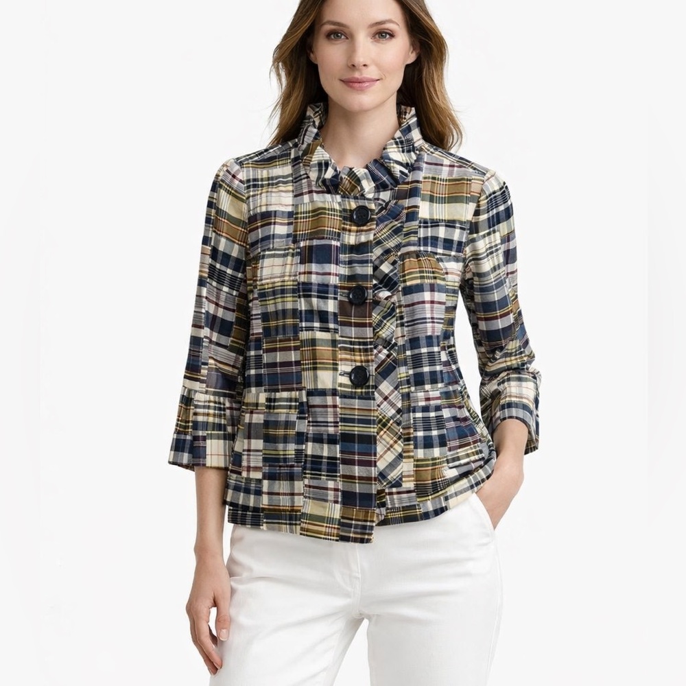 J. Crew‎ Multicolor Plaid Blouse Medium Women's
